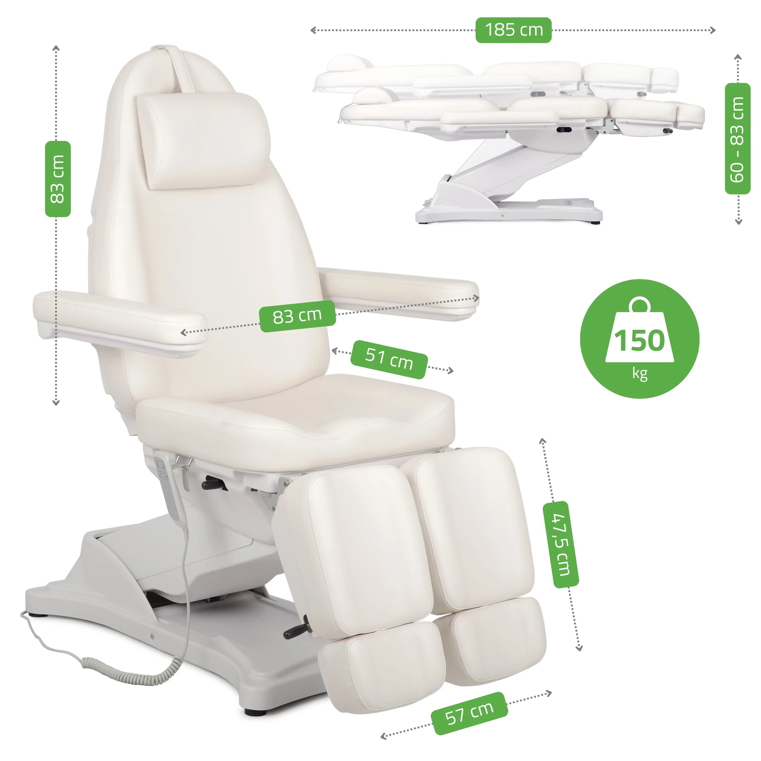 Cosmetic treatment chair, electric Elara PRO 6P, white